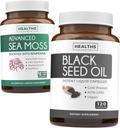 Black Seed & Sea Moss (1 Bulan Suply) Nafforshing Nature Bundle of Black Seed Oil 120 Softgel Capsules (Non- GMO & Vegan) Cold- Press Nigella Sativa & Irish Sea Moss Capsules (Non-GMO & Organik)