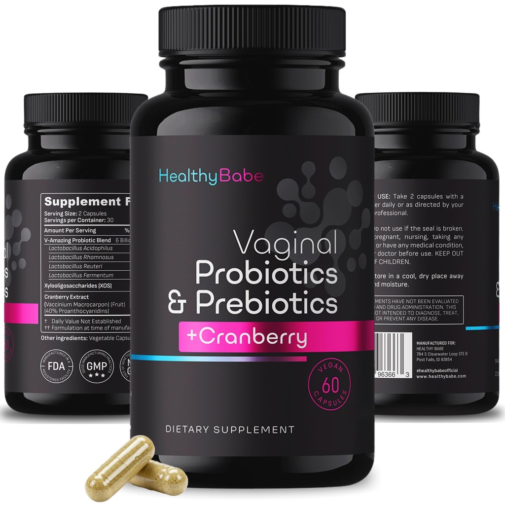 Protein Vaginal Bayi Sehat untuk Perempuan + Prefilius & Pil Cranberry, Keseimbangan PH, Odor Sehat, Yeast, Dukungan Imune, Kesehatan Microbiome Positif, Probiosis Perempuan, Probiosis Vegan 60, Capsules