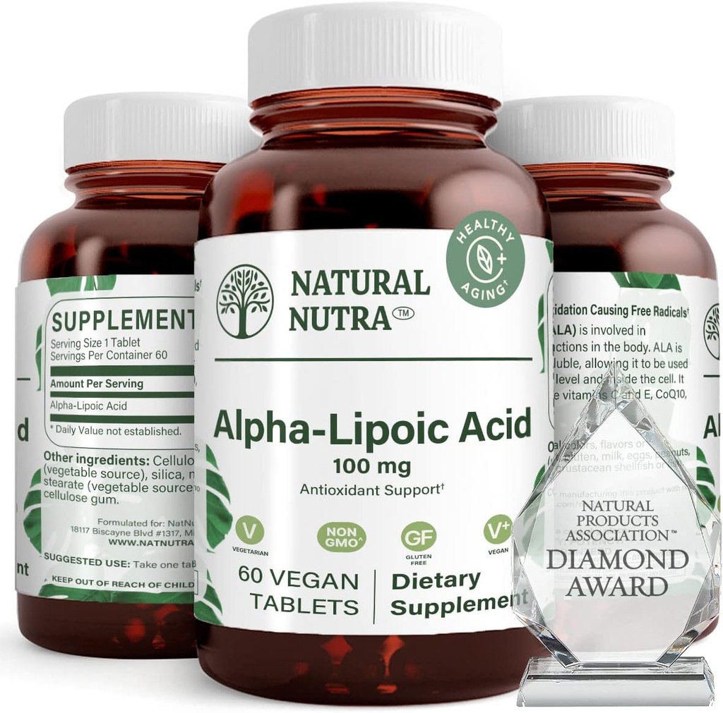 Nutra R-Alpha Lipoic Acid, Impreve Bone and Heart Health, Enhance Memory Fungsi, Improve Nerve Fungsi Contributes to Overall Health, Gluten Free 100 mg, 60 Vegan and Vegetarian Tablet.