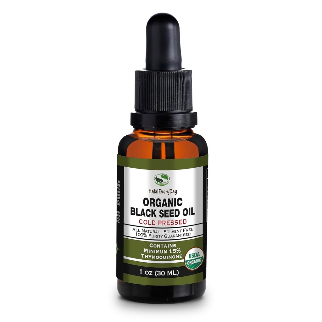 Oil Benih Hitam Organik - USDA Bersertifikat Dingin Menekan Botol Kaca Lebih dari 1,5% Thymoquinone 3X kekuatan Turki Hitam Cumin Nigella Sativa non-GMO 100% Minyak Blackseed Murni (1oz Glass Dropper Bottle)