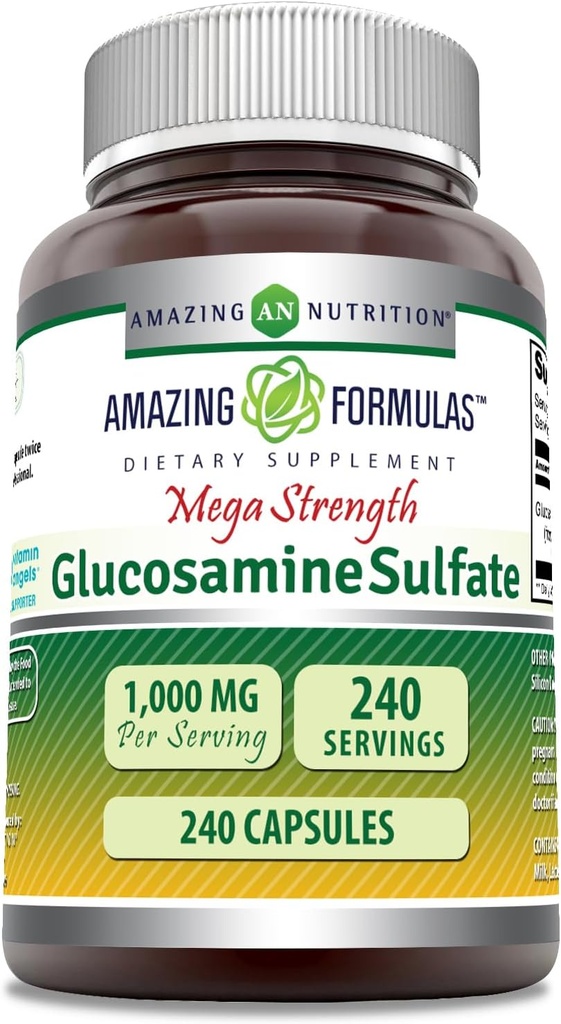 Amazing Formulas Glucosamin Sulfate 1000 mg Capsules Suplement 12.4; Non-GMO 124; Gluten Free Alag14; Made in USA (240 Count)