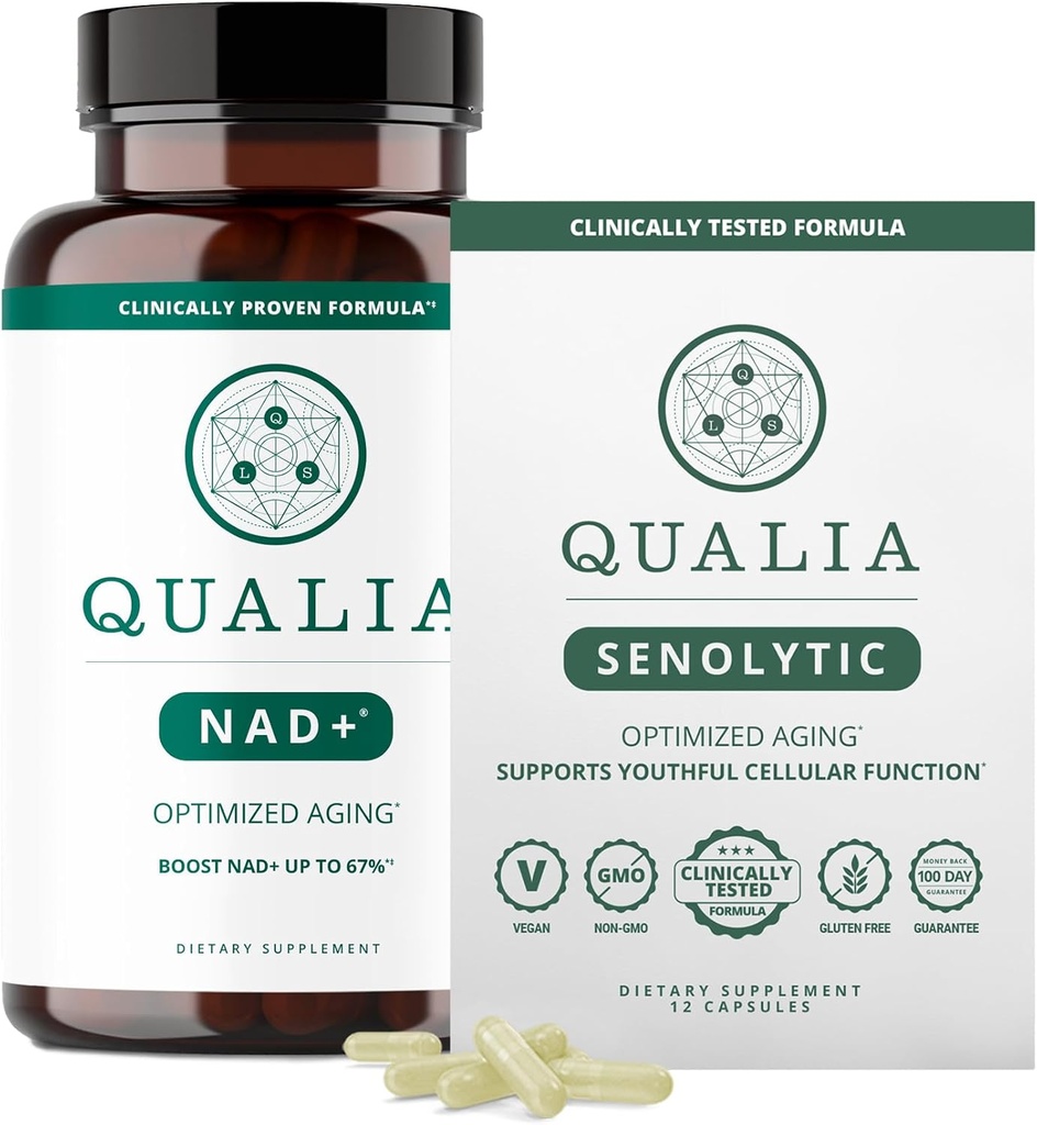 Qualia Life Sciences Bundle Qualia NAD + & Qualia Senolytic, Clinically Tired Supplement, Can Boost NAD +, Aging Suplemen
