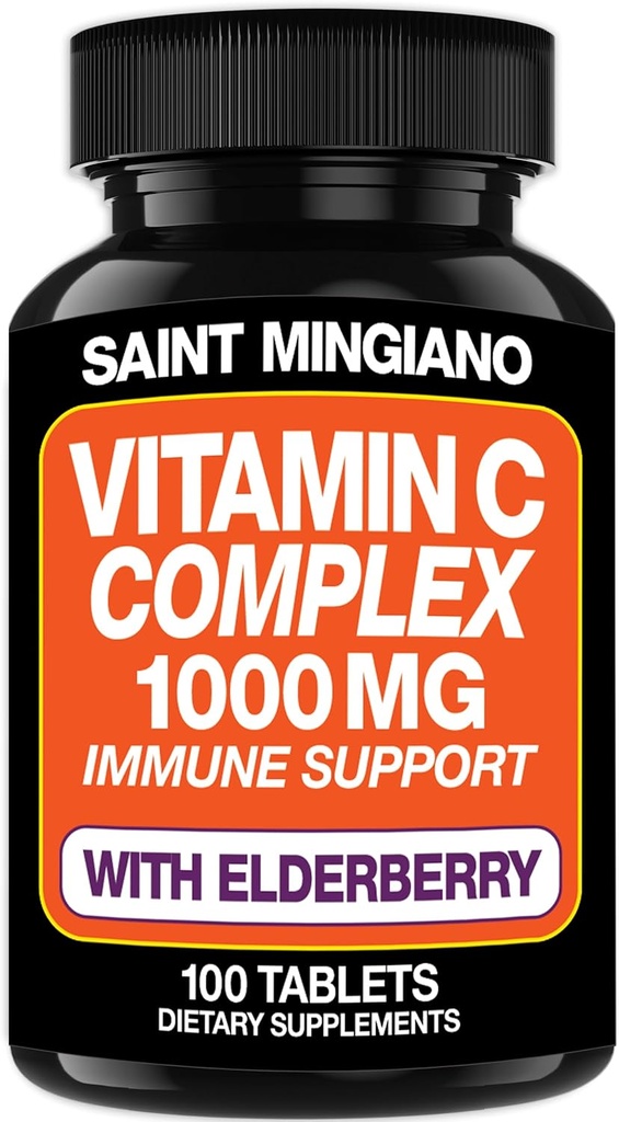 Vitamin C 1000mg dengan Tambahan Elderberry - Double The Standard Dosage dengan 14 Khusus Formulated Ingregents - 100 Capsule / 3 Bulan 'Supply