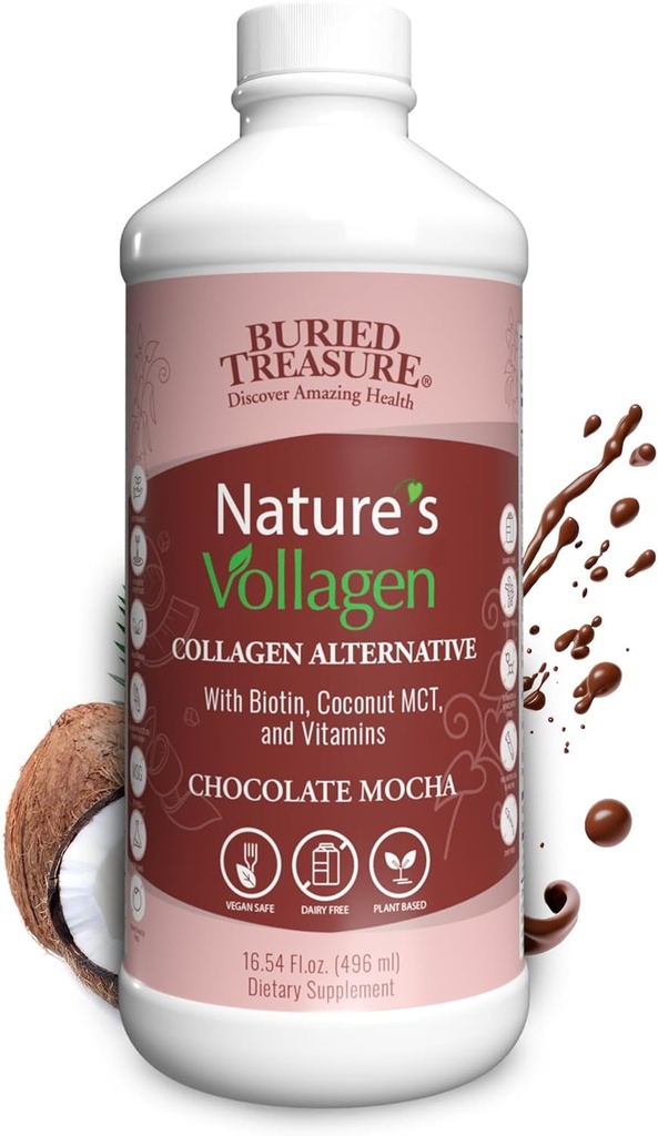 Vollagen Alam Terkubur - 2000mg Vollagen Kompleks, Skin, Rambut, dan Gabungan Kesehatan, 100% Pembangkit berbasis, Gluten- Bebas, Soy- Bebas, Gratis, Coklat Mocha Flavor, 16oz Liquid