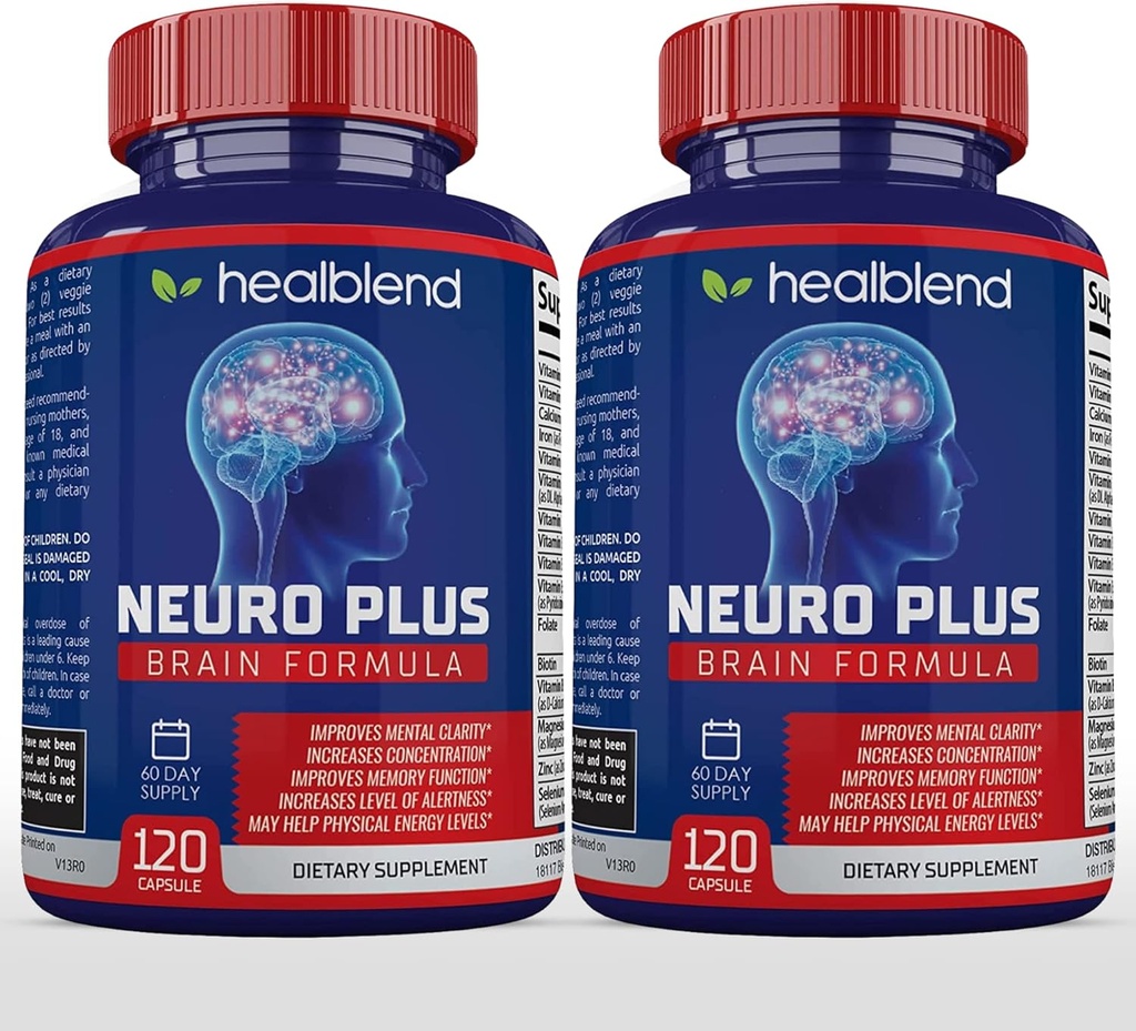 Neuro Plus Brain & Focus Formula - Nootropic Brain Booster Suplement, Support Brain Health, Mental Clarity & Focus - Enhances Concentration & Mental Energy - 120 Capsules (2)