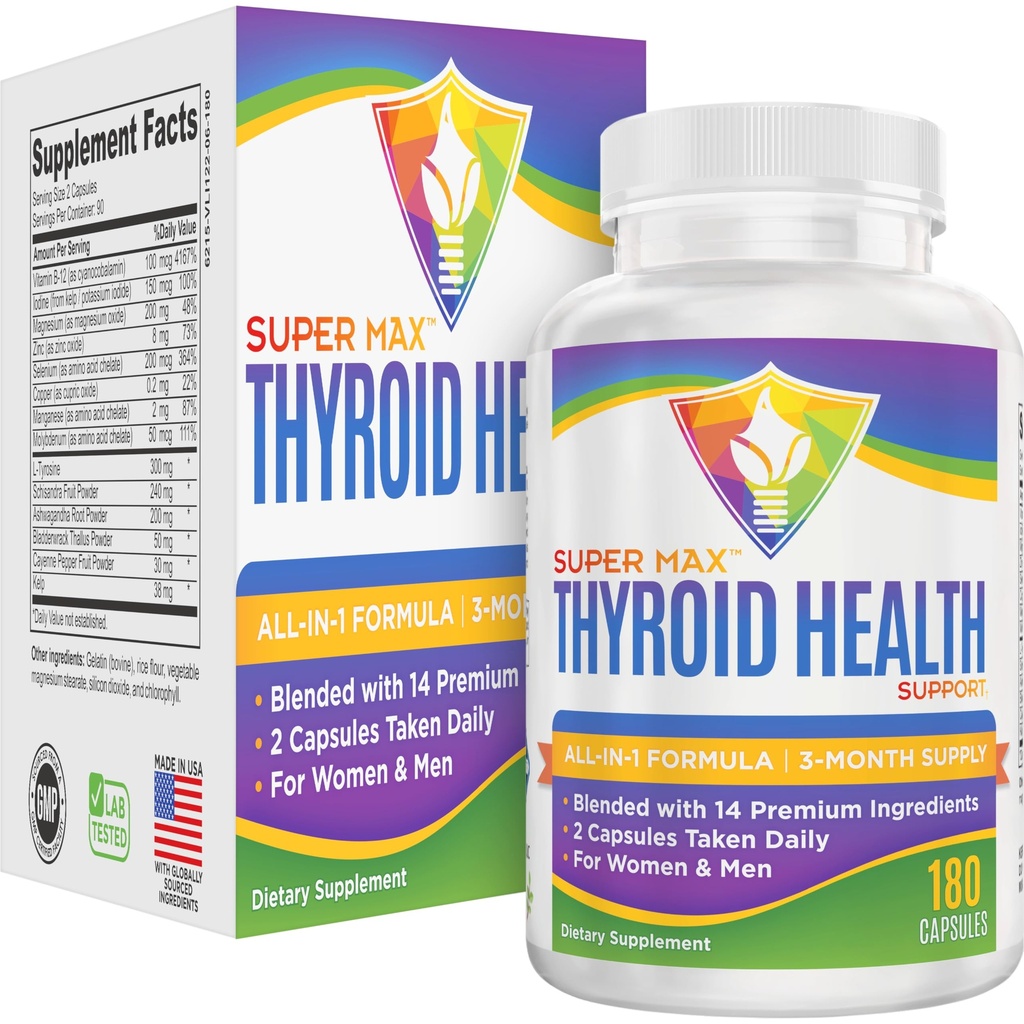 3 -Bulan Suplemen Dukungan Thyroid (All-in-1) Formula-la dengan 14 Ingrelasi Aktif; 124; Thyroid Suplemen Kesehatan 124; Thyroid Dukungan bagi Perempuan & Men 124; 90- Hari Suplai Bulk 124; 180 Capsules
