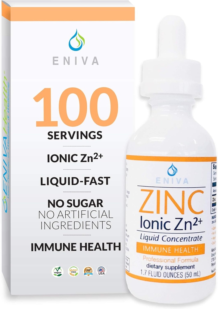 Eniva Cair Zinc Tambahan Ultra Terkonsentrasi Zinc Drops untuk Kesehatan Ammune 1,7 oz