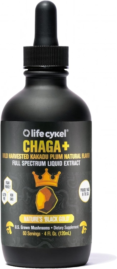 Hidup Cykel - Chaga Jamur Ekstrak dengan Kakadu Plum - Double Extrated Mushroom Taincture - Non-GMO Dukungan Imune untuk Dewasa dan Anak-anak - 4 Fl Oz