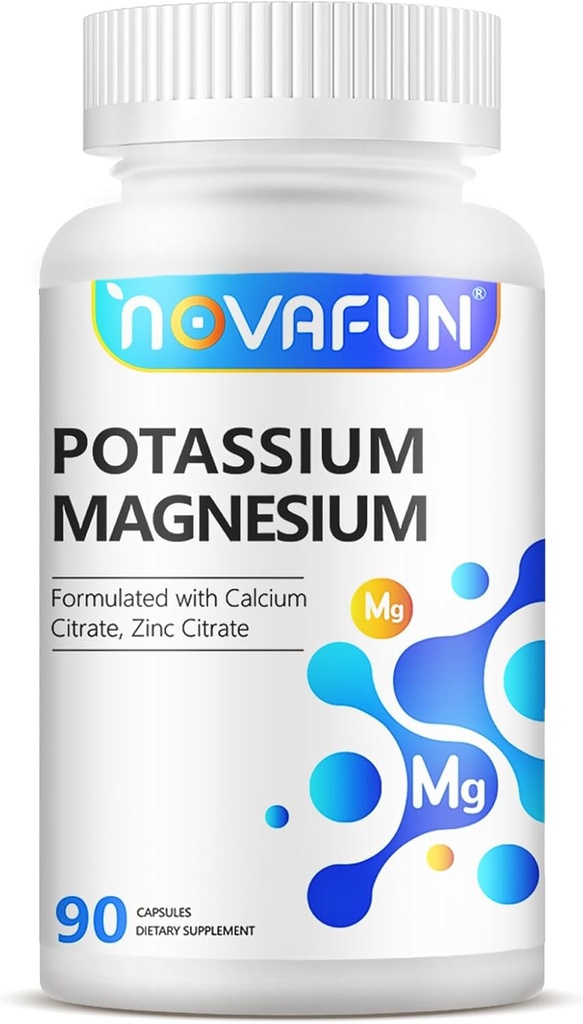 Potasium Magnesium Suplemen dengan Kalsium Zinc 1185mg, Potency Formula Tinggi untuk Lumpur Kaki, Bone & Muscle Health, Non-GMO, Gluten Bebas, Vegan, 90 Capsules