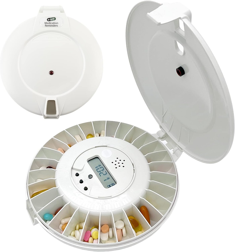 e- Pill MedTime Locked Automatic Pill Dispenser - Secure, Eister-to- Gunakan Medication Organizer dengan 24 Daily Alarm - saya berurusan dengan Senior, Dementia, dan Perawatan Alzheimer - White Lid