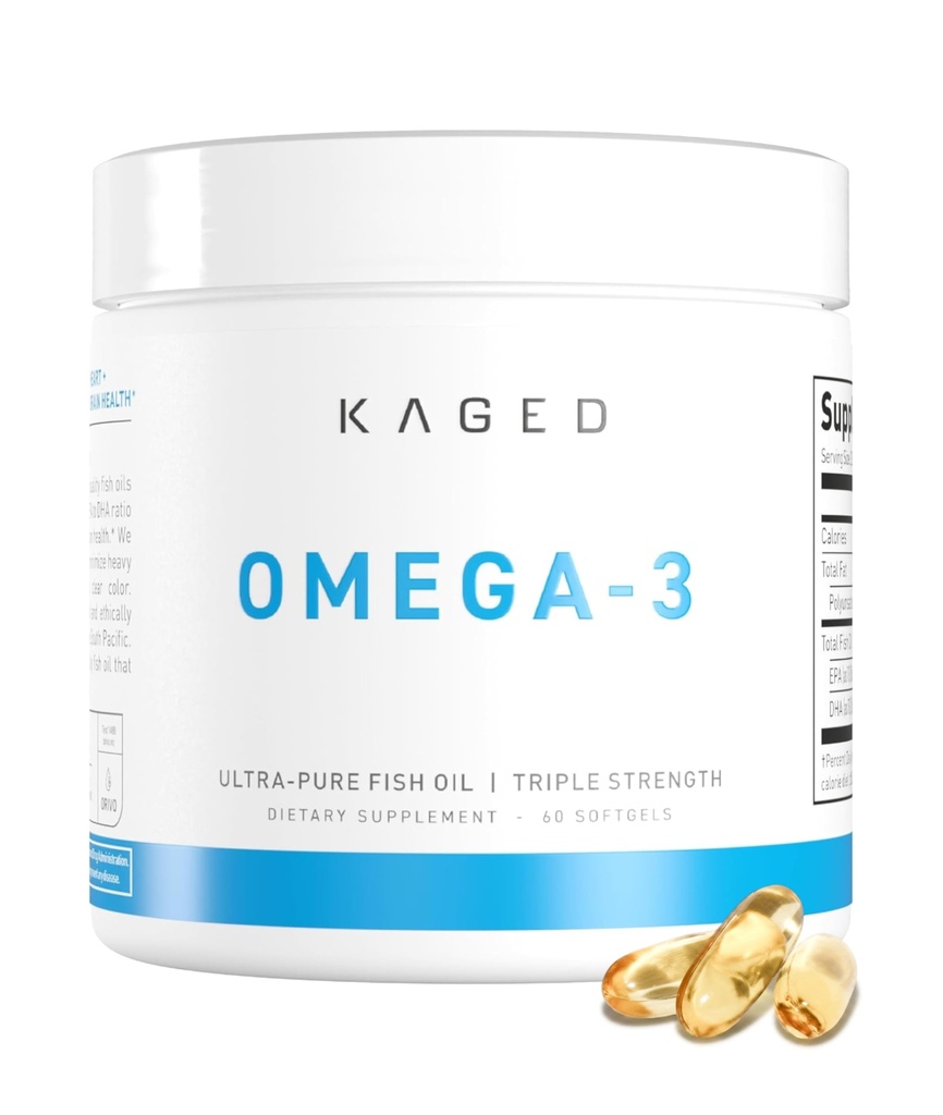 Caded Omega 3 Fish Oil Supplement, 3000mg Omega 3 Fatty Acid with EPA & DHA, Ultra- Pure, No Fish Burps, 60 pil