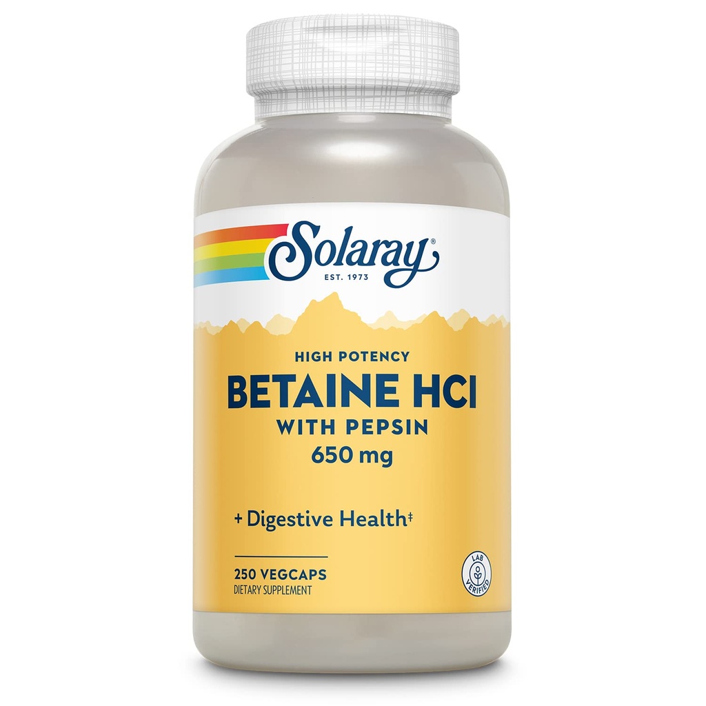 Slaray High Potency Betaine HCL with Pepsin - Hydrochloric Acid Suplement for Digetical Health - with Betaine Hydrochloride and Digetical Enzymes - Gut Health Support