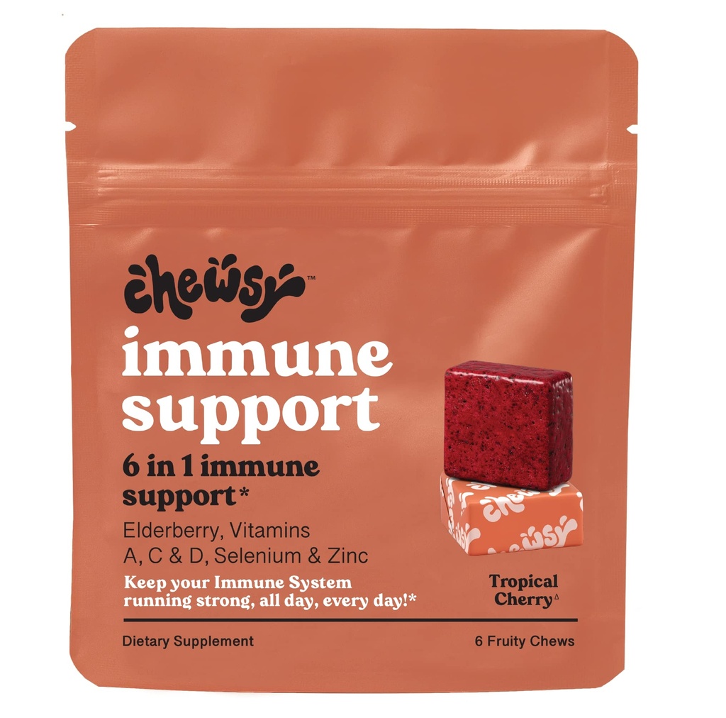 Chewsy - 6-in- 1 Hamilune Dukung Genit dengan Elderberry - Vitamin C, A dan D, Zinc dan Selenium - Dibungkus secara individual - Suppply Hari 6