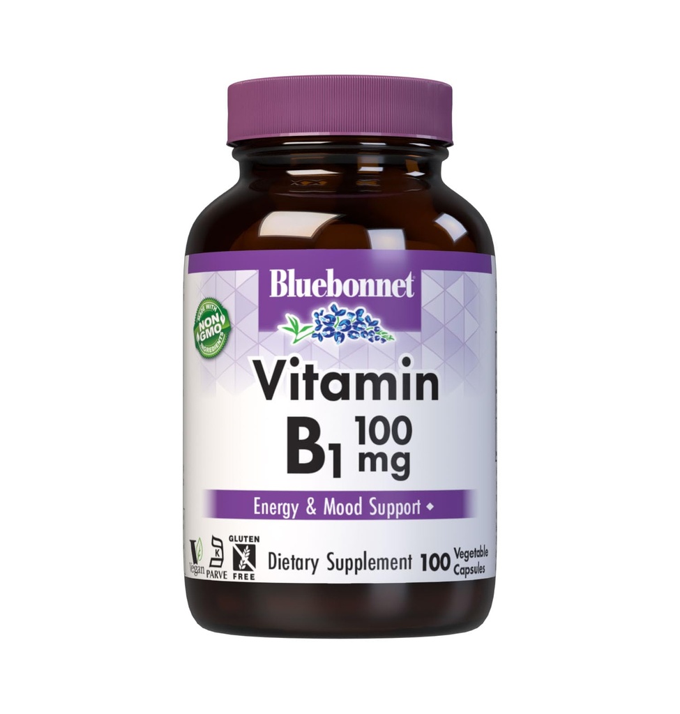 Bluebonnet Vitamin B1 100 mg - Mood Dukung & Energy Vitamin for Women & Men *