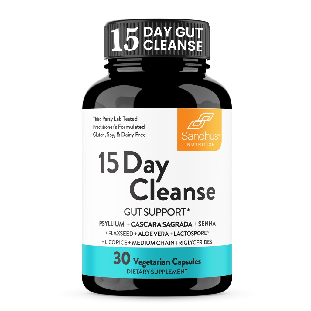 Sandhu 15 Hari Gut Cleanse Detox untuk Perempuan & Pria & 14; Mendukung Cloning Clon Cleansing & Digetical Health 124; Senna, Cascara Sagrada, Psyllium Husk & Progories 124; 30 Capsules Dieter Suplemen, 15 Hari Tambahan