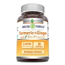 Amazing Formula Turmeric Curcumin & Ginger dengan persediaan BioPerine: 124; 2250 Mg 14; 90 Veggie Capsules; Non-GMO 124; Gluten Free 124; Dibuat di Amerika Serikat