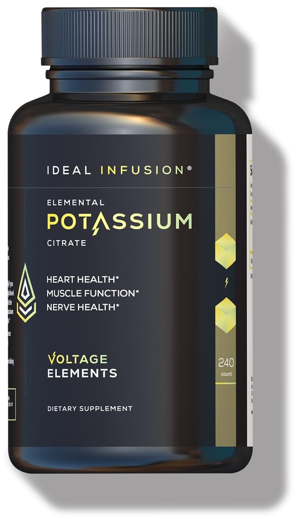 Voltase Elemen Potasium Citrate 1430mg - Heart & Kidney Kesehatan, Keseimbangan Electrolite, Fungsi Nerve - Potasium Elemental 500mg (240 Capsules) Vegan