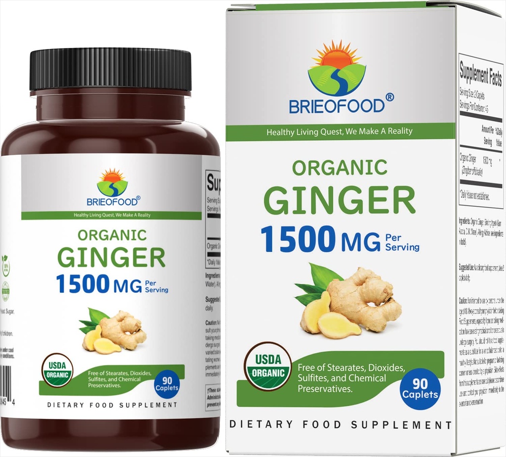 Brieofood Organ Ginger 1500mg, 45 hamba, Vegetarian, Gluten Free, 90 tablet Vegetarian