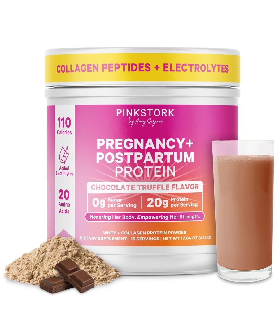 Pink Stork Pregnancy & Postpartum Protein Powder for Women, 20g Whey & Collagen, Prenatal & Breastfeed Protein Shake Mix for Energy, Pemulihan & Hidration, Coklat, 15 Servings