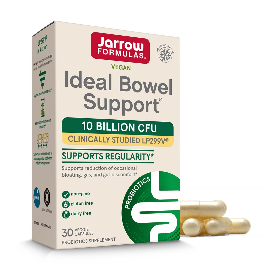 Jarrow Formulas Ideal Bowel Support - 10 Million CFU Per Serving - Bowel Duwel - Reduces Bloating, Gas & Intestial Discomfort - Sampai dengan 30 Servis (Veggie Caps)