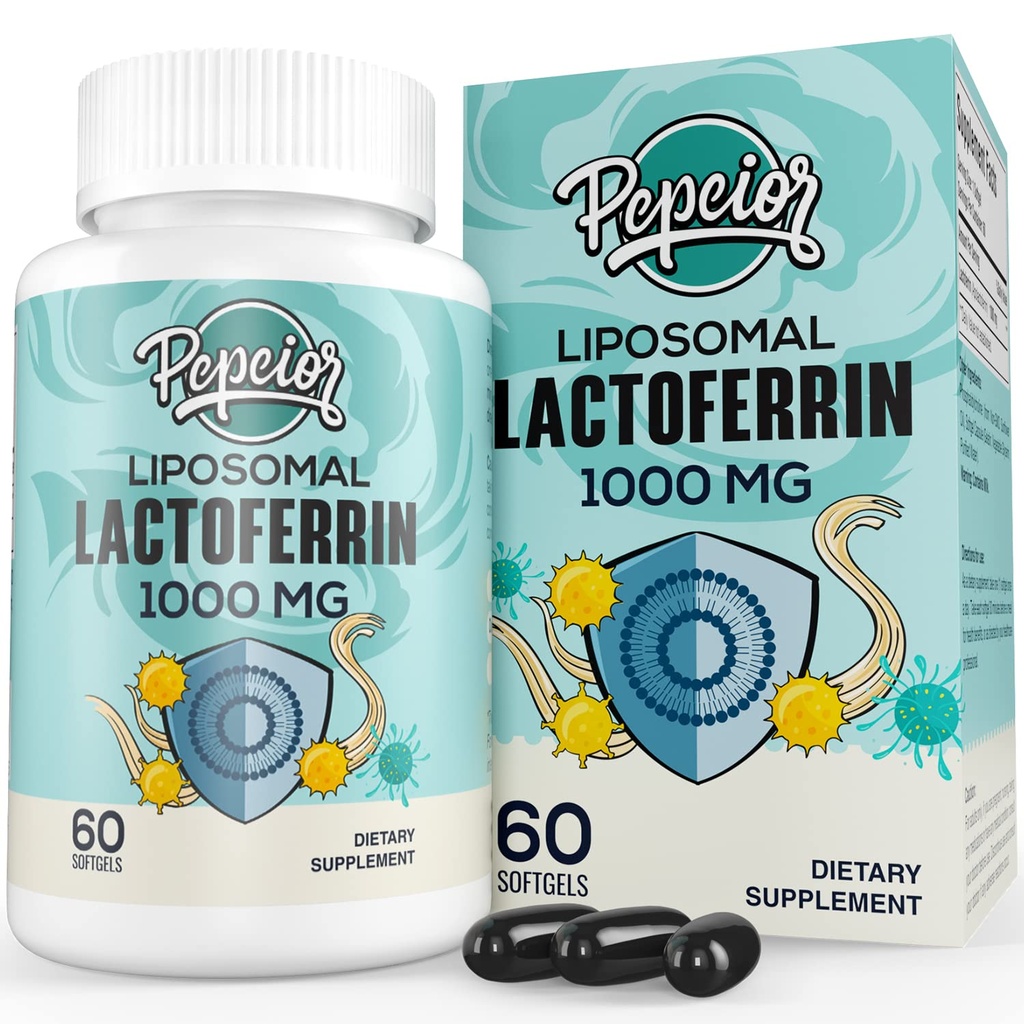Lipomal Bovine Lactoferrin 1000 mg - Higher Absorpsi - for Iron Absorpsi & Imune Fungsi Lactoferrin Suplemen untuk Dewasa, 60 Softgels