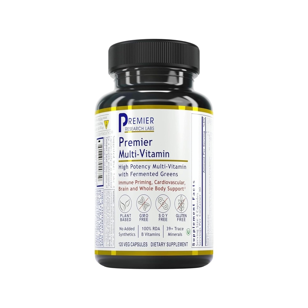 Premier Research Labs Multi- Vitamin - Imune, Brain & Heart Support 124; dengan Pregities dan Postwogs 124; Vegan Capsules untuk Pria & Perempuan. Gluten & Soy Free - 120 Plant - Sourced Capsules