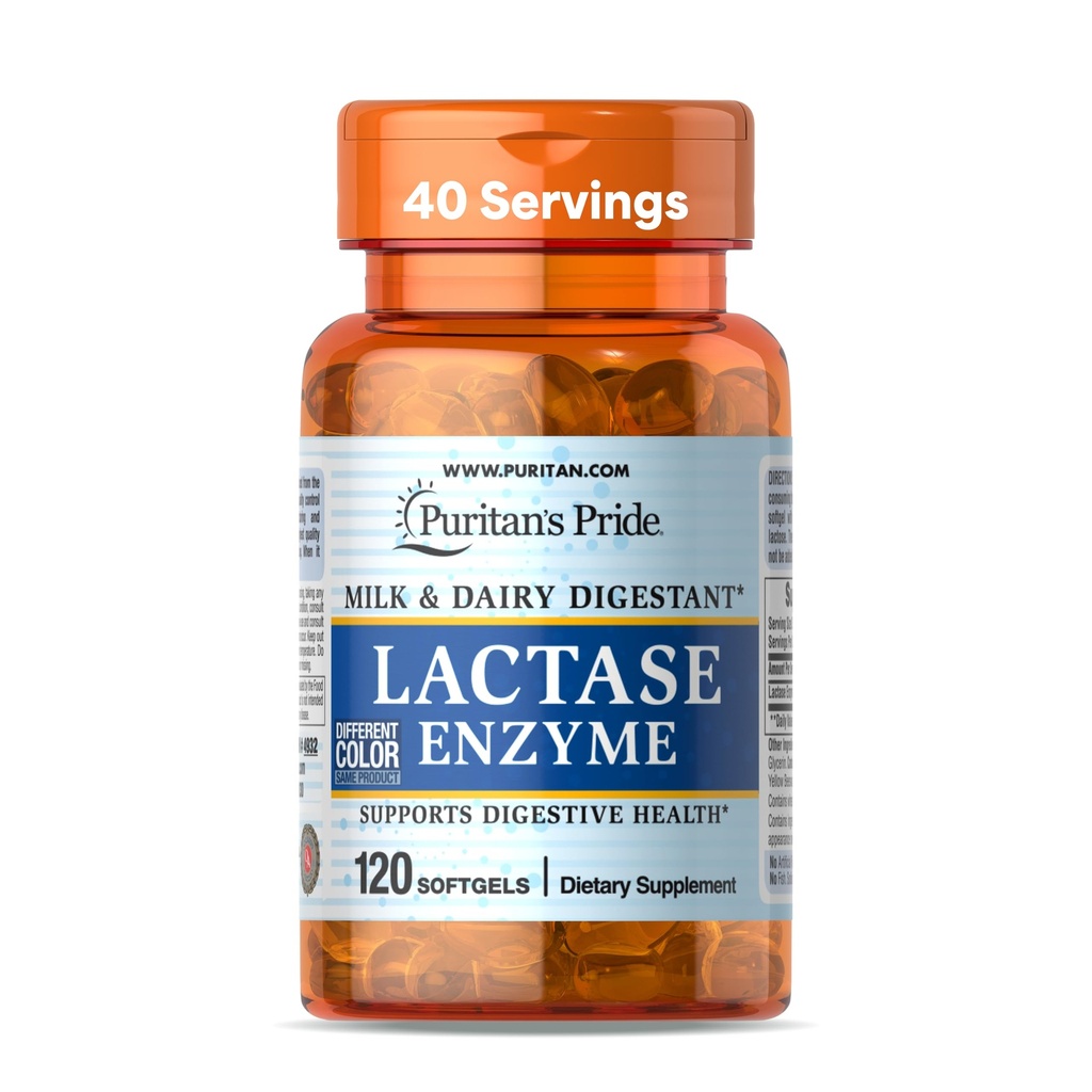 Puritan Pride Lactase Enzyme, Milk and Dairy Digestant, Dietary Supplement for Ditraffic, and Cellular Energy Supply, 120 Softgels