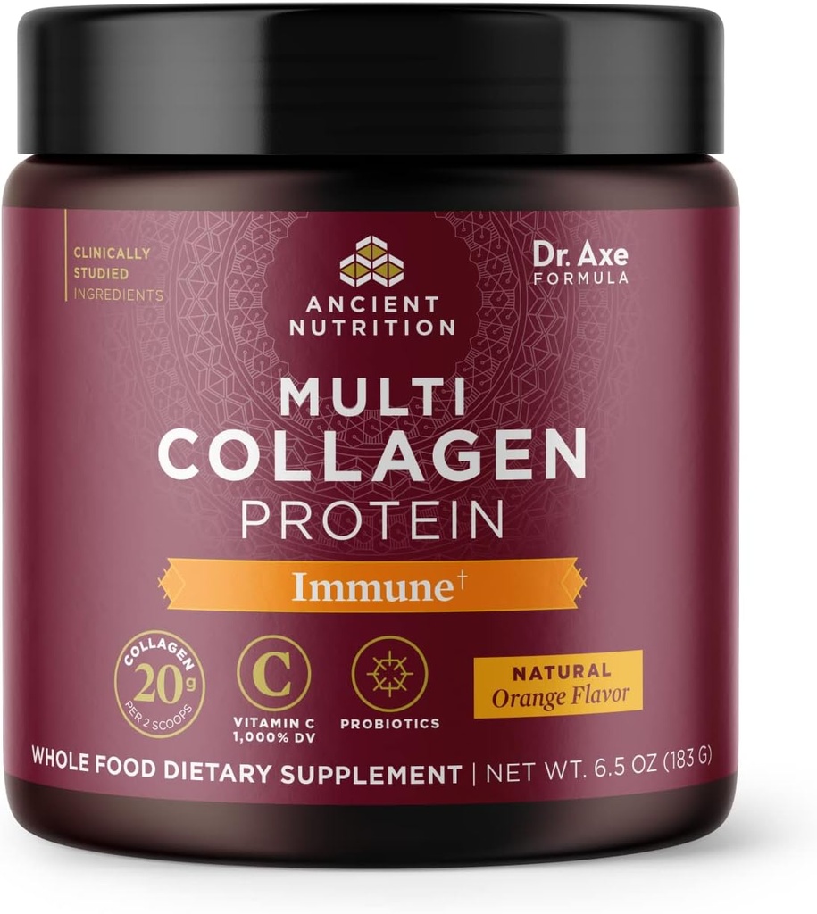 Protein Powder Nutrition kuno dengan Vitamin C, Multi Collagen Protein Ammune, Orange, Supports Immune System, Healthy Hair, Skin and Nails, 15 Servings
