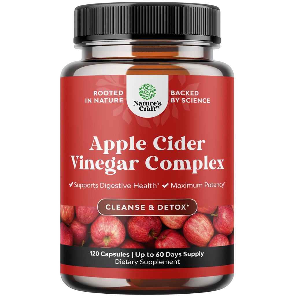 Cleansing Apple Cider Vinegar Capsules - ACV Cleanse dan Detox Pills for Gut and Digetical Health dengan Slimming Cayenne - Ekstra Kekuatan ACV Capsules untuk Gut Cleanse dan Detox Tubuh Penuh (60 Servis Tubuh)