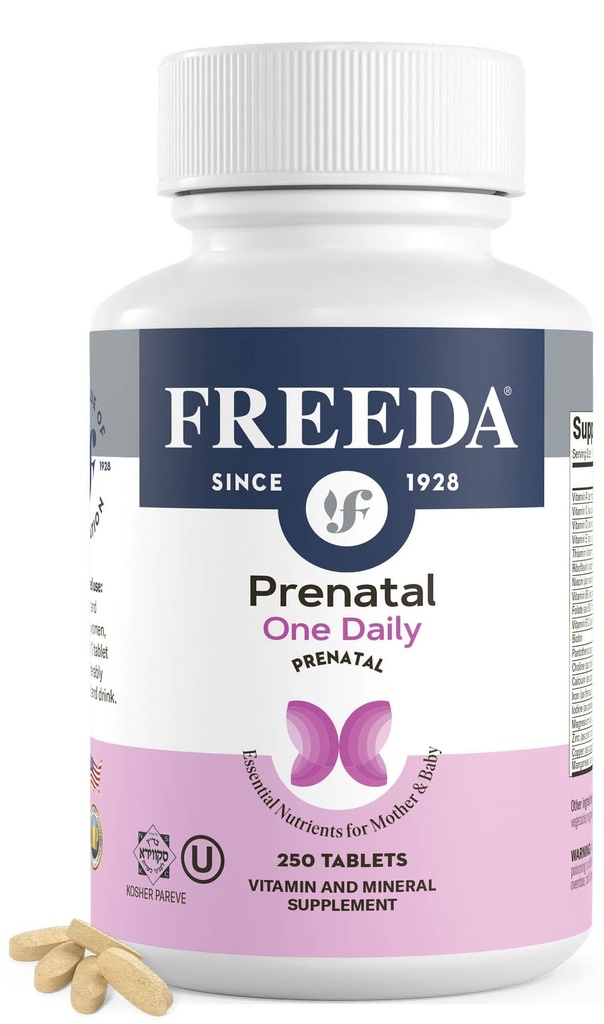 FREEDA Prenatal Vitamin - Kosher Prenatals - Prenatal Vitamin dengan Besi, Prenatal Folic Acid, Choline, D - Satu Daily Pra Multivitamin Dukungan untuk Pregnant & Lactating Women (250)