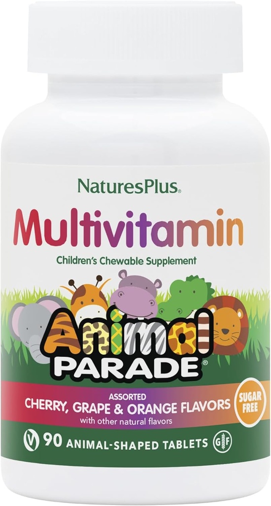 Natuture Plus Animal Parade Sugar- Free Children 's Multivitamin - Asported Cherry, Grape & Orange Flavors - 90 Chewable Tablet - 45 Total Servis