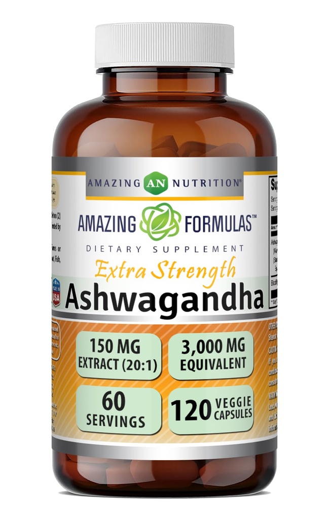 Amazing Formulas Ashwagandha Extract Suplement (20,1) Extract Formulas Ashwagandha Extraction; 150 Mg Extract (20: 1) (14; Veggie Capsules 124; Non-GMO 124; Gluten- Free Alag4; Dibuat di AS (1 Pack 1244; 120 Count)