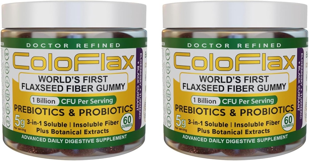 Organik Flaxseed Fiber + Probiotic Gummies; Pelepasan Konstilasi & Regularitas Tanpa Kurung untuk Dewasa, Soluble & Imposong- Gumings Vegan Fiber - 60