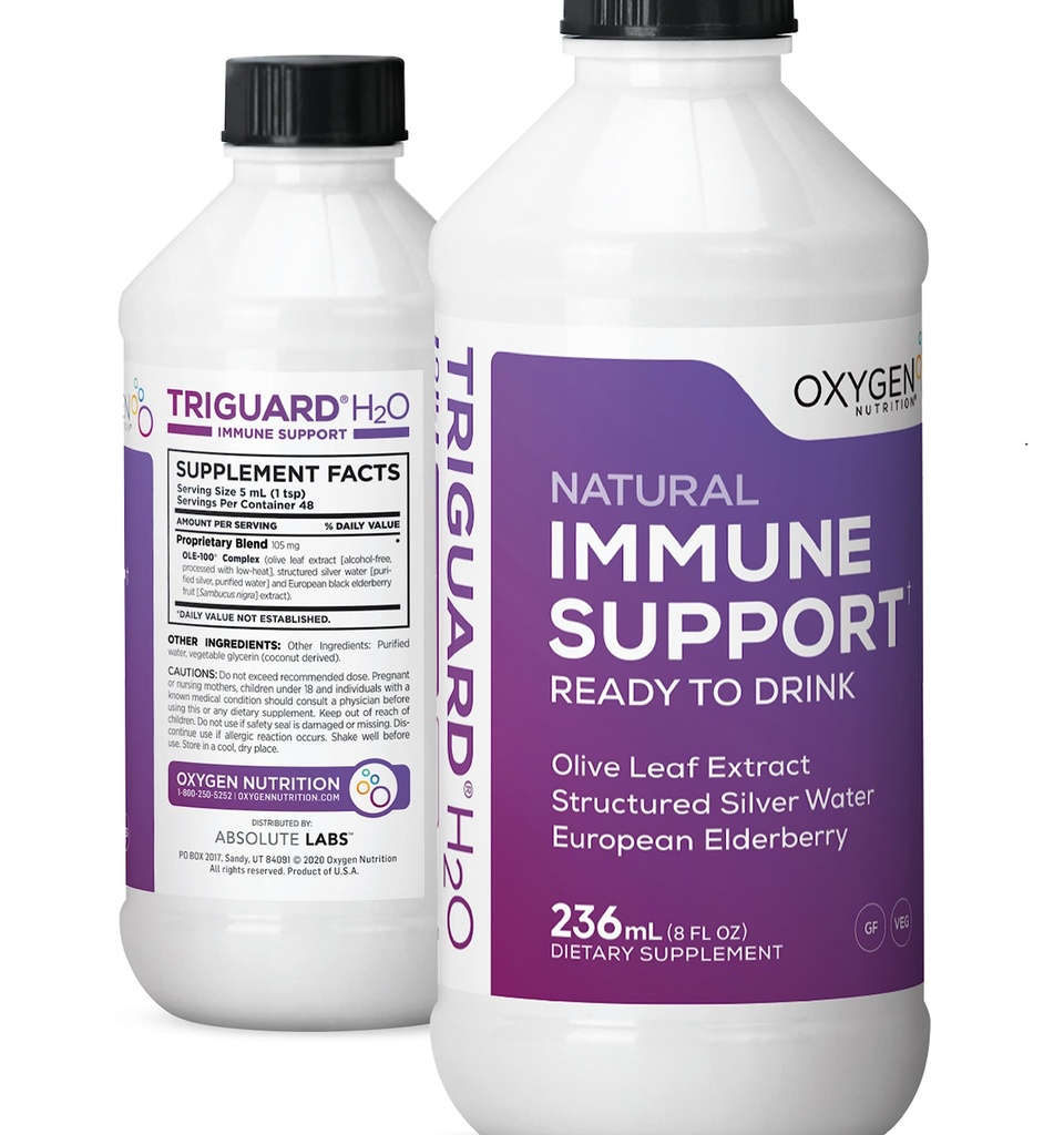 Triguard Plus Colloidal Silver Water, Sambucus Elderberry Extract & Olive Leaf Extract, 3-in- 1 Liquid Ammune Dukungan Siap untuk Minum 124; kuat Imune System Booster 124; Great Taste - 8oz, dibuat di USA