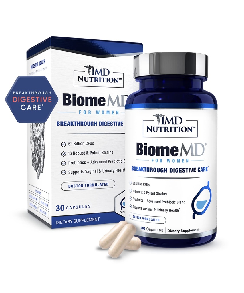 1MD Nutrition BioMD Programs for Women - Daily Pregrance and Propoletions for Women - More 60 Milyar CFUs, 15 Strain - Women Probiotic untuk mendukung Uriner & Vaginal Health - 30 Kapsul