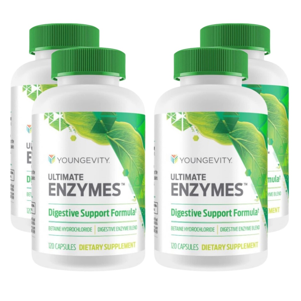 "Ultimate Enzymes ®" - Multi Enzymes for Divalry, Gas & Bloating Relief - Betaine HCI, Ox Bile, Pankreatine 10X, Papain 6M, Pepsin 1: 3000 (120 Capsules - 4 Pack)