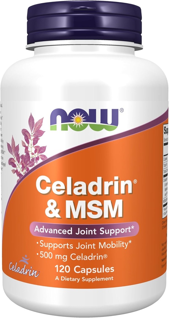 Suplemen NOW Foods, Celadrin ® & MSM, 500 mg of Celadrin ®, Advanced Joint Support *, 120 Capsules