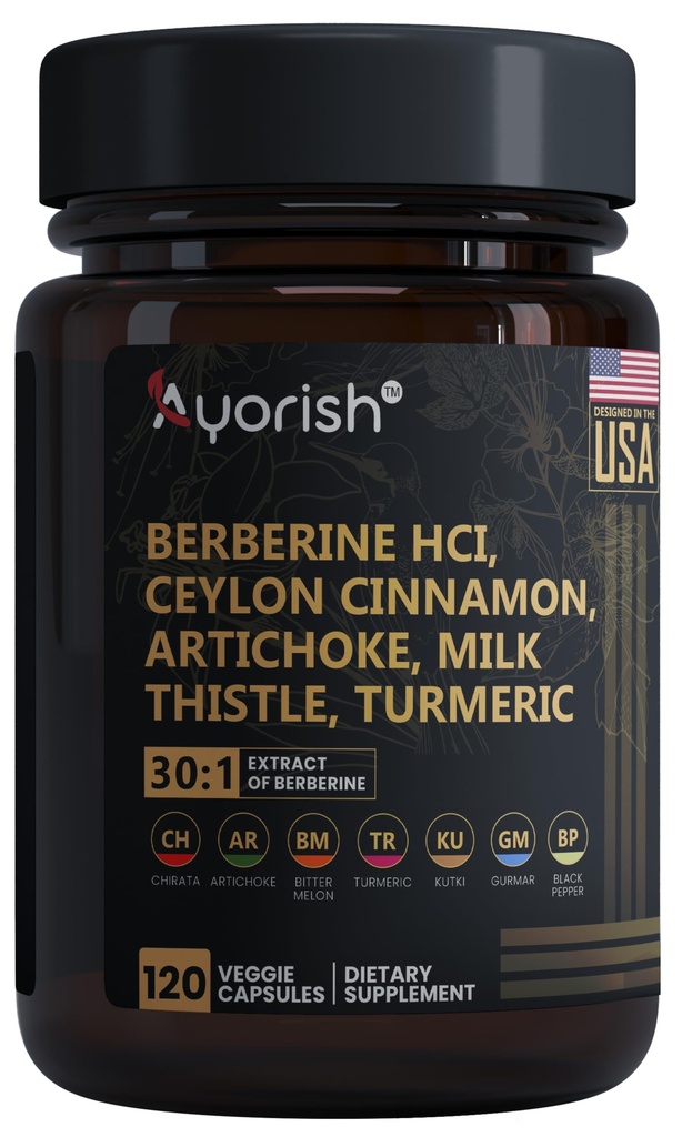 Suplemen Berberine - Kekuatan Tinggi 7500mg Equivalen - Berberine dengan Cinnamon Ceylon, Milk Thistle & Turmeric - 120 Vegan Capsules - Non-GMO, AS Formulasi