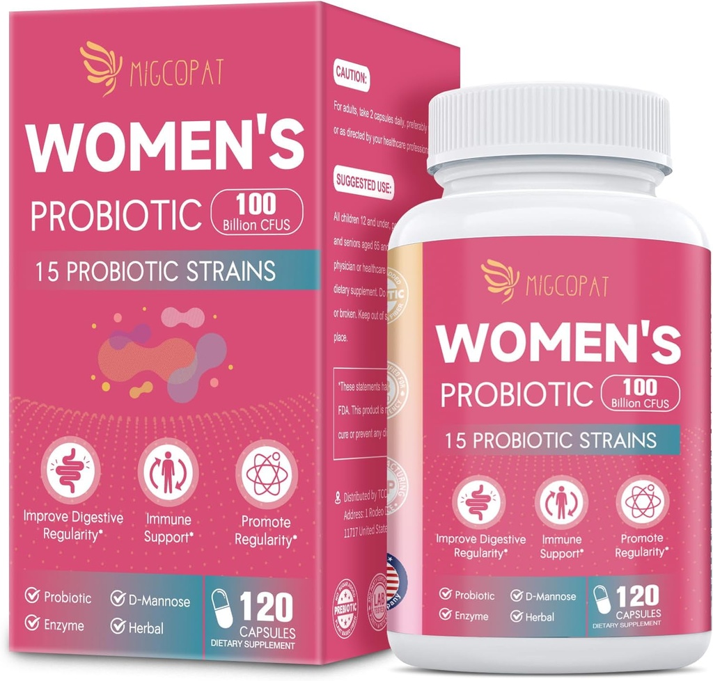 Probiotik bagi Perempuan, 100 Milyar CFU Womens Probiotic dengan Prestica, Enzimes Digetical, D-Mannose & Cranberry Ekstraksi untuk Dukungan Imunitas, Vaginal & Uriner Kesehatan, Keseimbangan Digetical - 120 Capsules