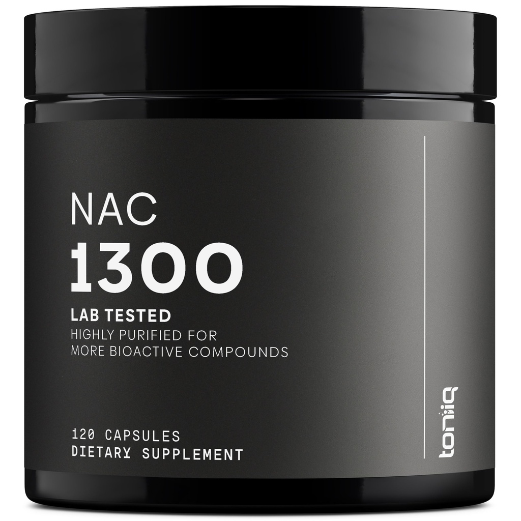 Toniiq 1300mg NAC - 2 Bulan Supply - Min. 98% + Test Kemurnian - Ultra Tinggi Kekuatan Bioavailable NAC Cysteine Tambahan - 120 Vegetarian N Acetyl Cysteine Capsules -Lab Tested TQ