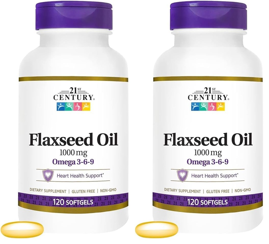 21 Century Flaxseed Oil 1000 Mg Softgels, 120- Count (22871) (Paket 2)