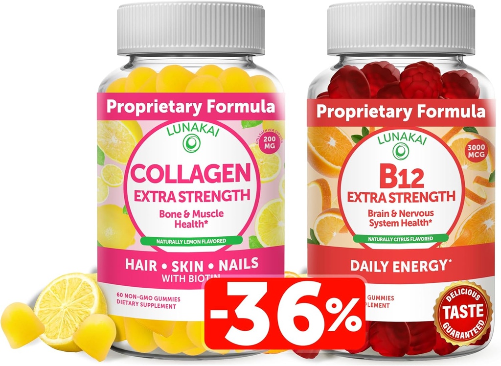 Lanakai Collagen & Biotin Gummies Bundle - Vitamin for Hair, Skin and Youthful Appetment - Non-GMO Tambahan Protein Anti Agus untuk Pria & Perempuan - 30 Hari Suppply
