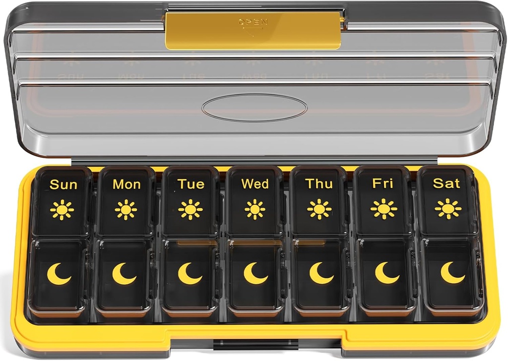 Zoksi Am Pill Organizer 7 Day, Weekly Pill Box 2 Kali sehari, Medicine Pill Organizer dengan Kompartemen Terpisah, Case Travel Dispenser untuk Vitamin, Ikan Oil, Obat-obatan (Hitam)