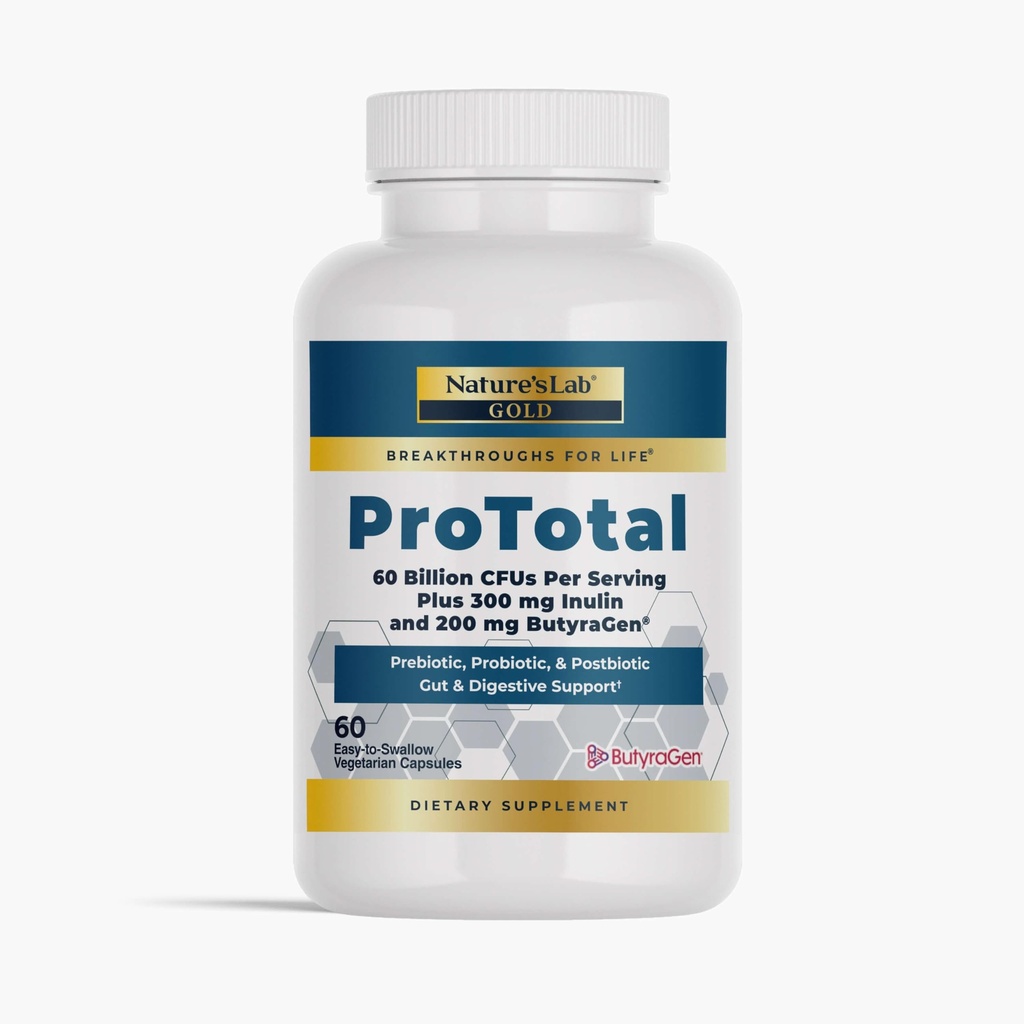 Nature 's Lab Gold ProTotal - 60 Billion CFU Probiotic, Prebiotic, Postbiotic, Synbiotic - with Butyragen (Direct Butyrate Generator) 60 Ct