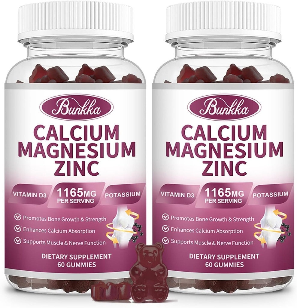 Kalsium Magnesium Zinc Gummies dengan Magnesium Glycinate 200mg, Potasium, D3, Moss Laut, Calm Mood & Sleep Support- Anak & Dewasa 2 Pack