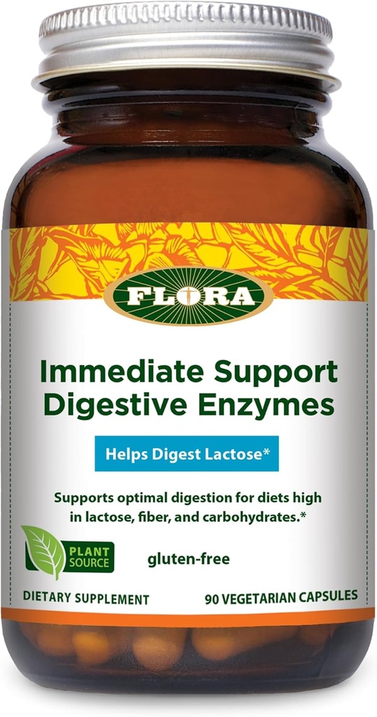 Udo 's Choice Flora - Segera Dukung Enzymes Digetical - Mendukung Diables Laktosa, Bloating, Heartburn & Gas - Berisi 7 Enzimes - Gluten- Free - 90 Vegetarian Capsules