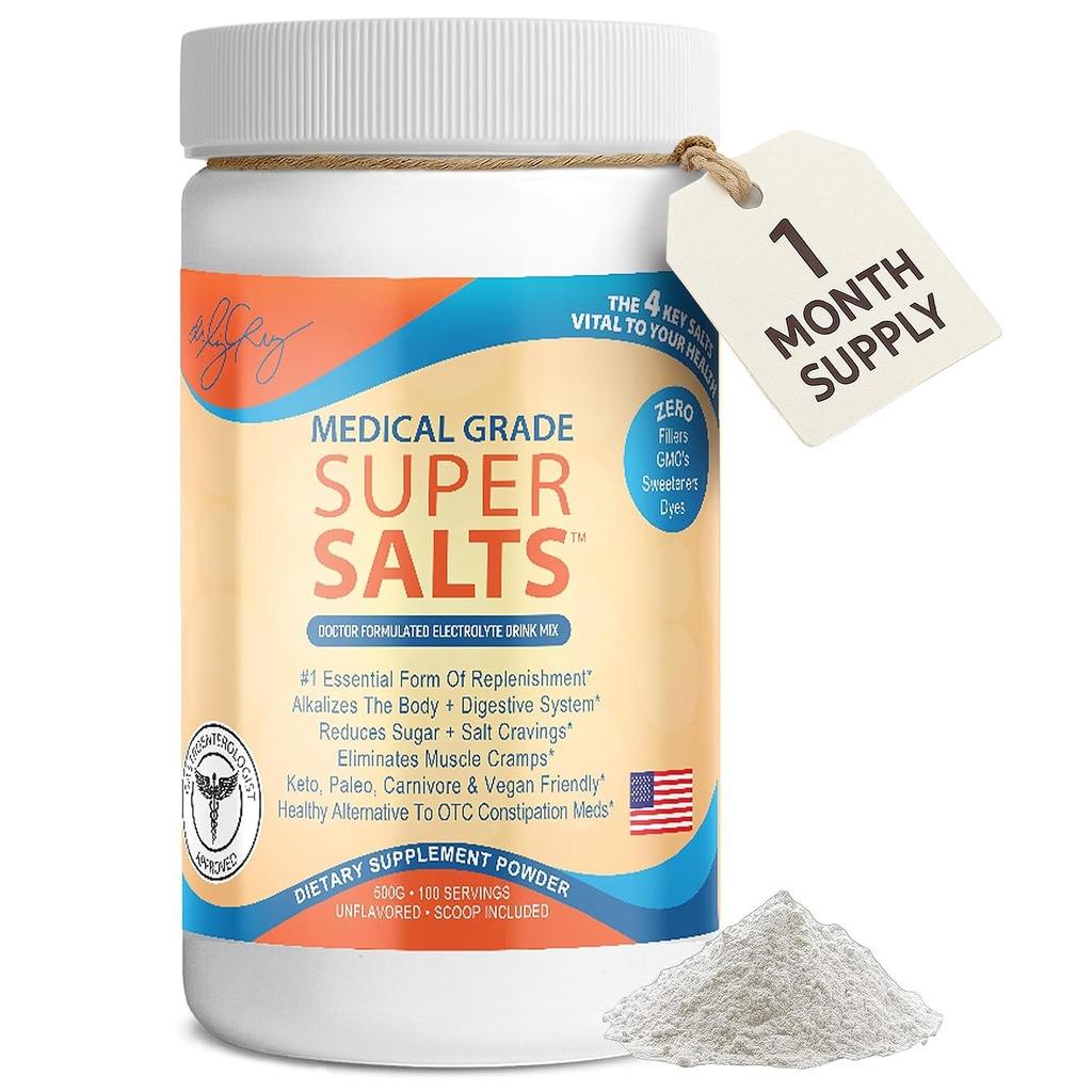 Dr. Liz Cruz Super Salts - Electrolytes, Hydrating powder w / Sodium, Magnesium, Kalsium, Potasium, Kerangka Curbs, Tidak Gula atau Flamoring Buatan