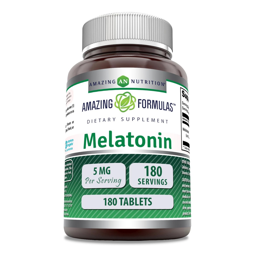 Amazing Formulas Melonatin Suplemen 124; Unflafedored 124; 5 Mg 14; 180 Tablet 14; Non-GMO 124; Gluten Free Alag124; Dibuat di USA