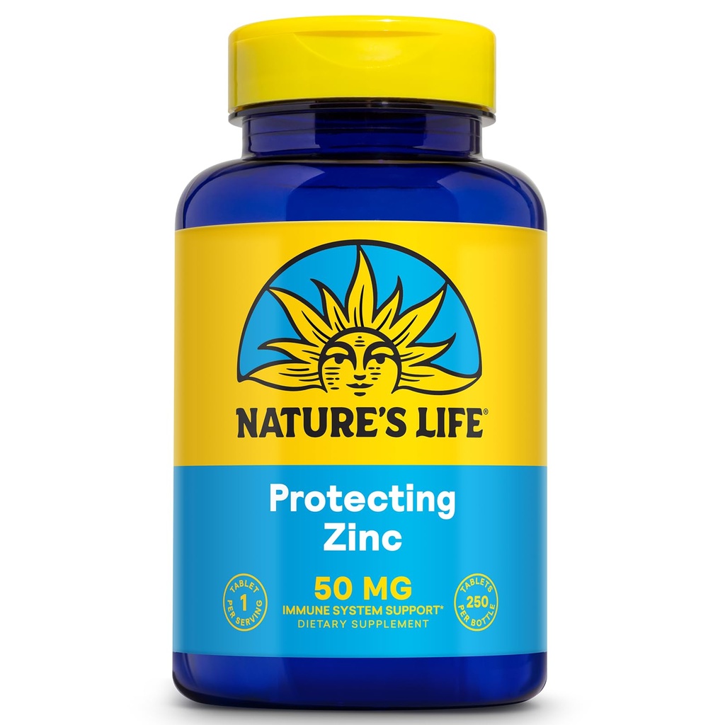 HIDUP NATURE 'S Melindungi Zinc 50mg dengan 2.5mg Copper - Didukung Zinc untuk Dukungan Ammune, Kesehatan Tulang, Fungsi Otot dan Dukungan Kesehatan Jantung, Jaminan 60mg Hari, 250 Pelayan, 250 Tablet
