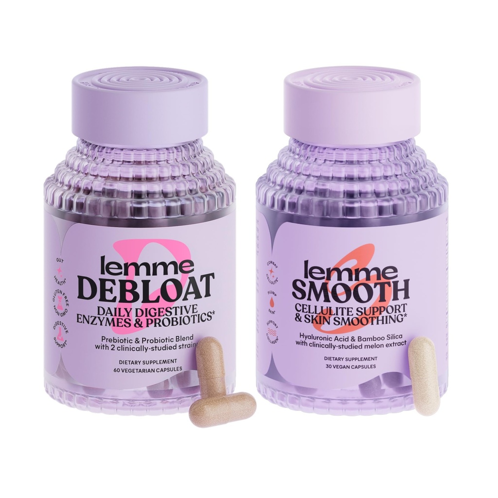 Lemme Debloat and Smooth Bundle - Prebiotic, Probiotic & Digetical Enzyles for Bloating & Gas Relief, Reduce Cellulite, Plump Skin, Smooth Cellulit
